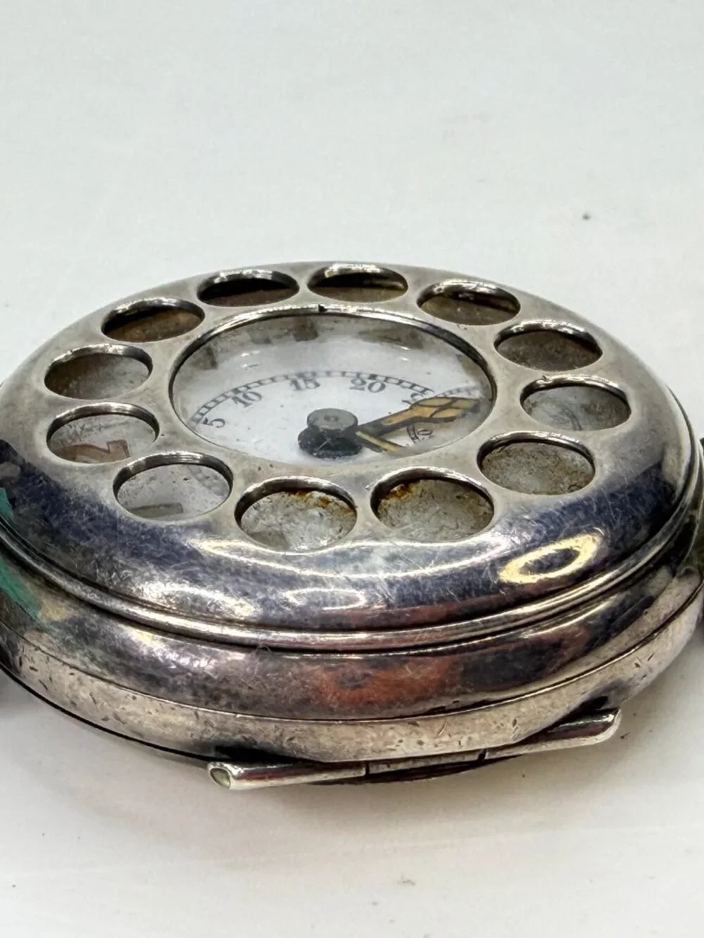WWI Swiss Sterling Silver Telephone Dial Trench Watch c1915 Mechanical SS489